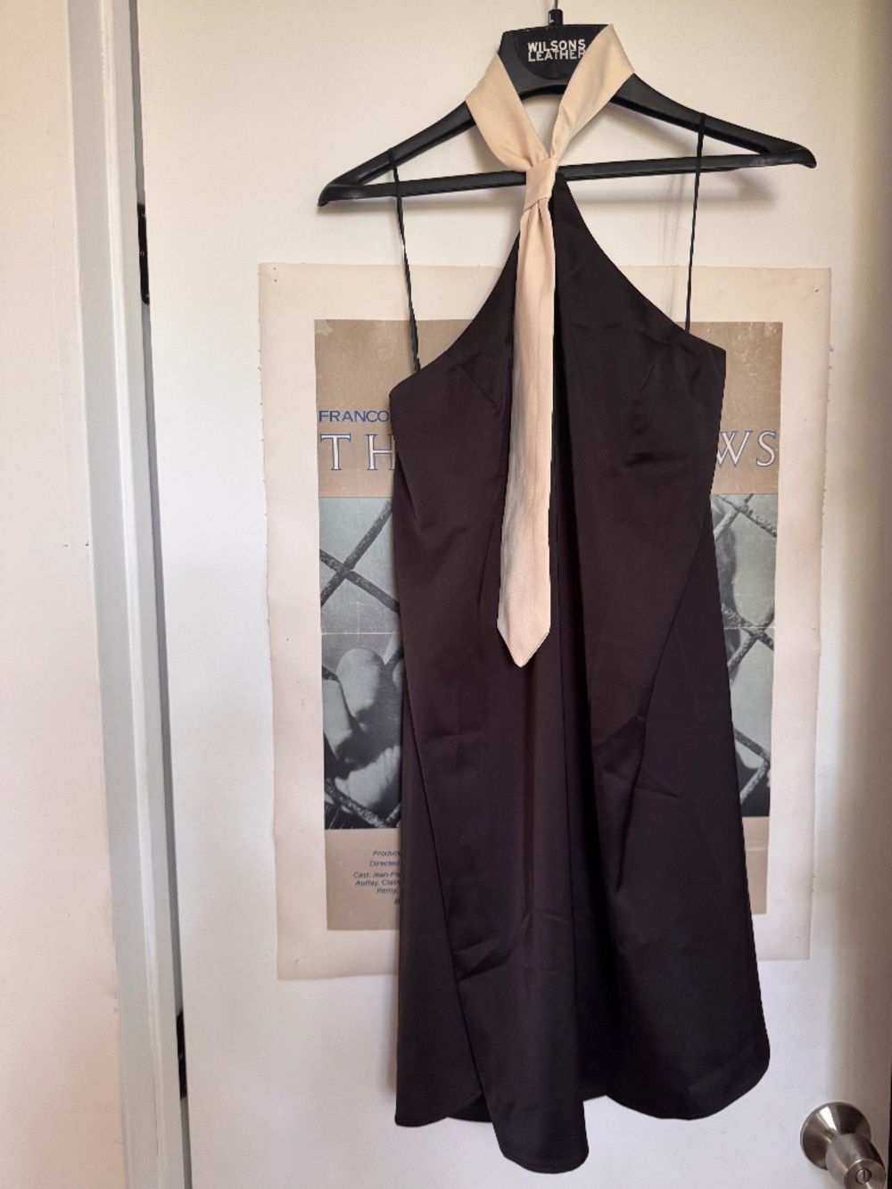 Anthropologie Flat White Tie Halter Mini Dress Black Cream Size M NWT